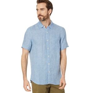 Faherty Brand Mens XL Short Sleeve Button Down 100% Linen Shirt Light Blue NEW